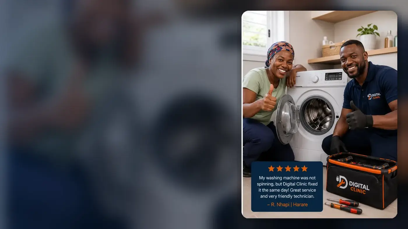 Happy Digital Clinic customer after washing machine repair